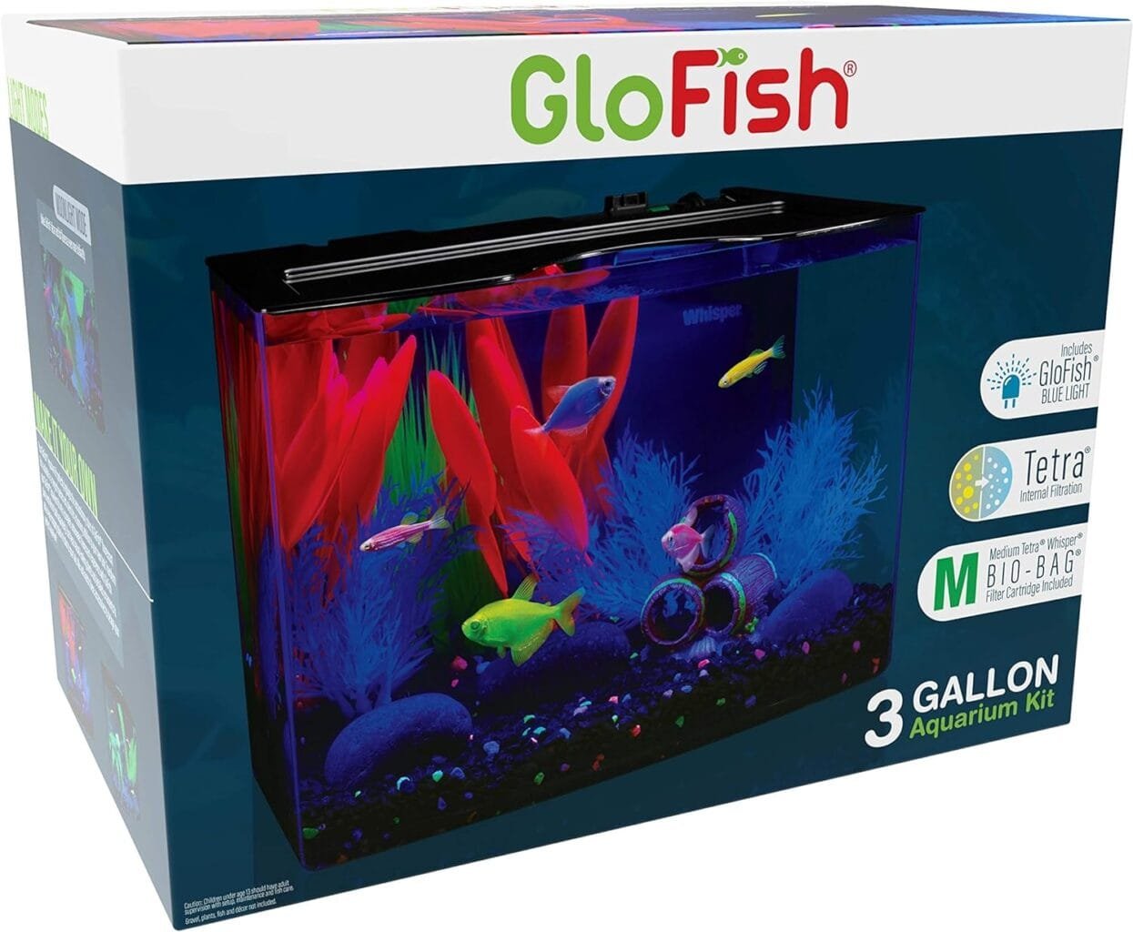 GloFish Aquarium Fish Tank Kits, Includes Fish Tank Decorations and LED Lighting, Tetra Filter and Water Conditioner 5-gallon crescent kit