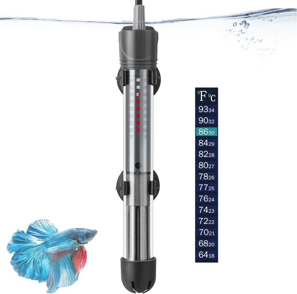 HITOP 25W 50W 100W 200W 300W Adjustable Aquarium Heater, Submersible Fish Tank Heater Thermostat with Suction Cup (50W)