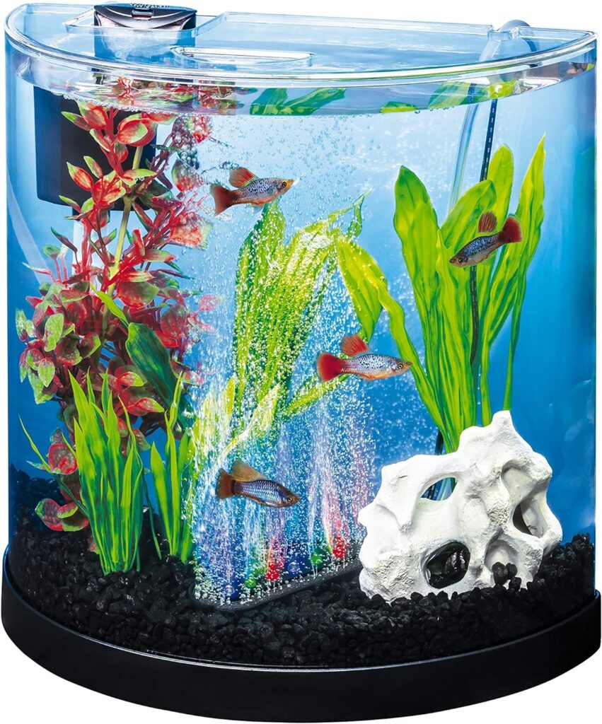Tetra ColorFusion Starter aquarium Kit 3 Gallons, Half-Moon Shape, With Bubbler And Color-Changing Light Disc