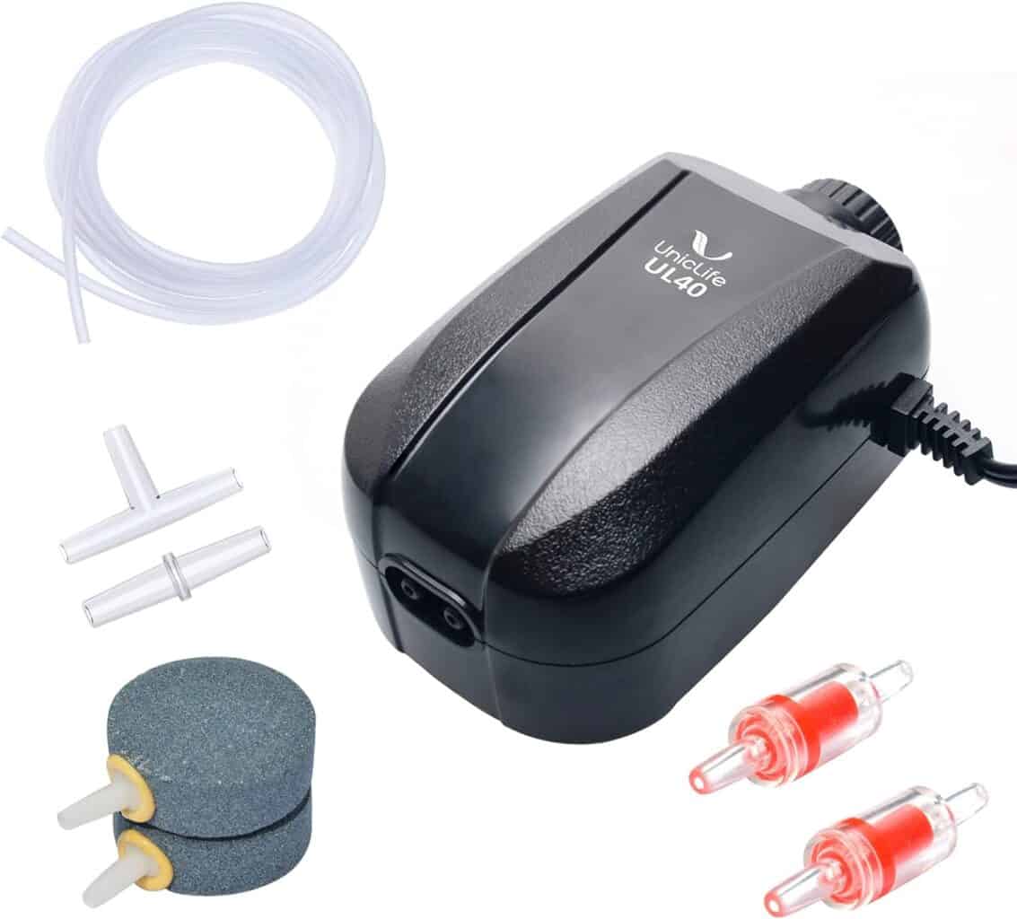 Uniclife Aquarium Air Pump Dual Outlet Fish Tank Aerator with Accessories for Up to 200 Gallon Tank