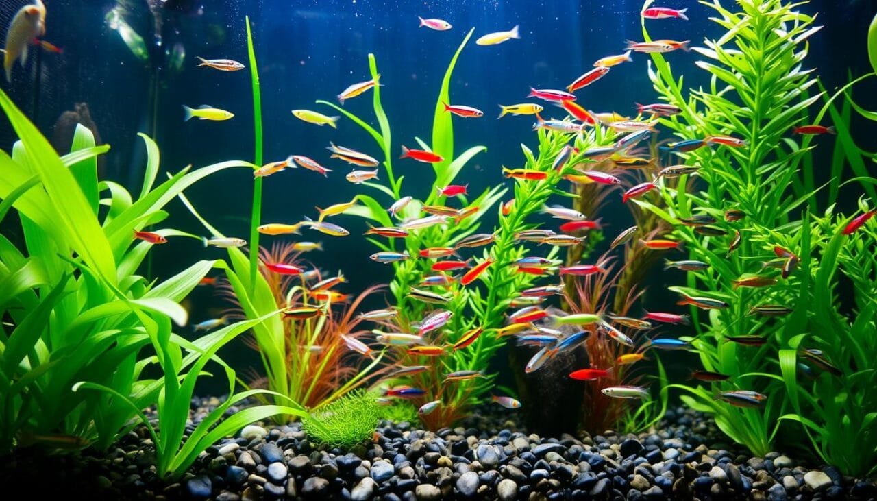 guppy community in a thriving aquarium
